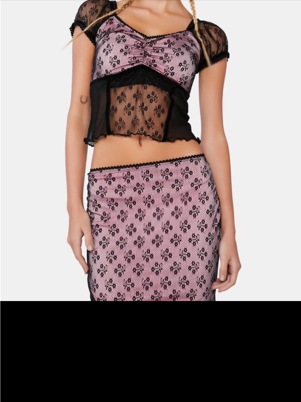 Pink Lace Two-Piece Crop Top & Skirt Set